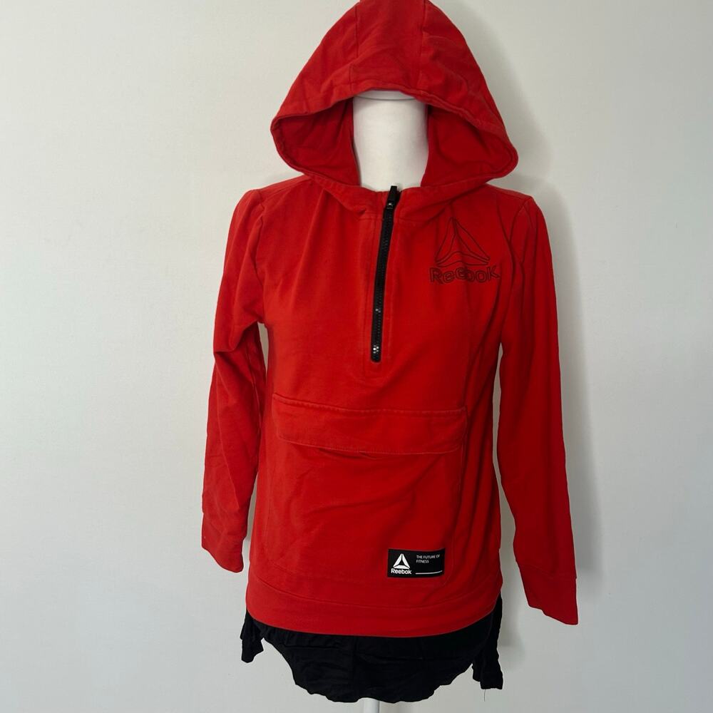 Reebok Youth Lrg (14-16) Hoodie Sweatshirt Red Pullover 1/4 Zip Kangaroo Pouch